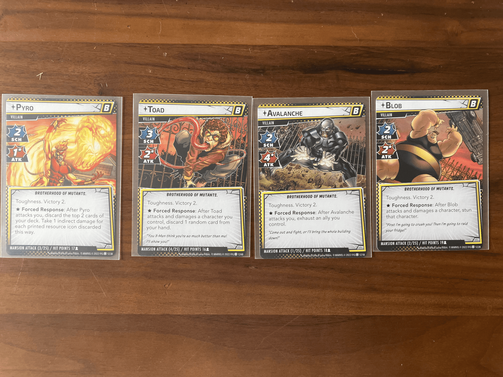 Villain Cards for Pyro, Toad, Avalanche, and Blob