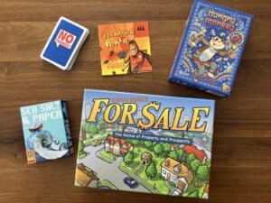 Game boxes: No Thanks, Cockroach Poker, Hungry Monkey, Sea Salt and Paper, For Sale