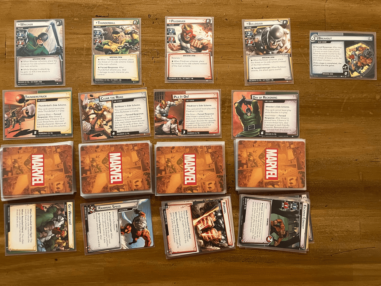 the villain board set up into columns for each member of the wrecking crew