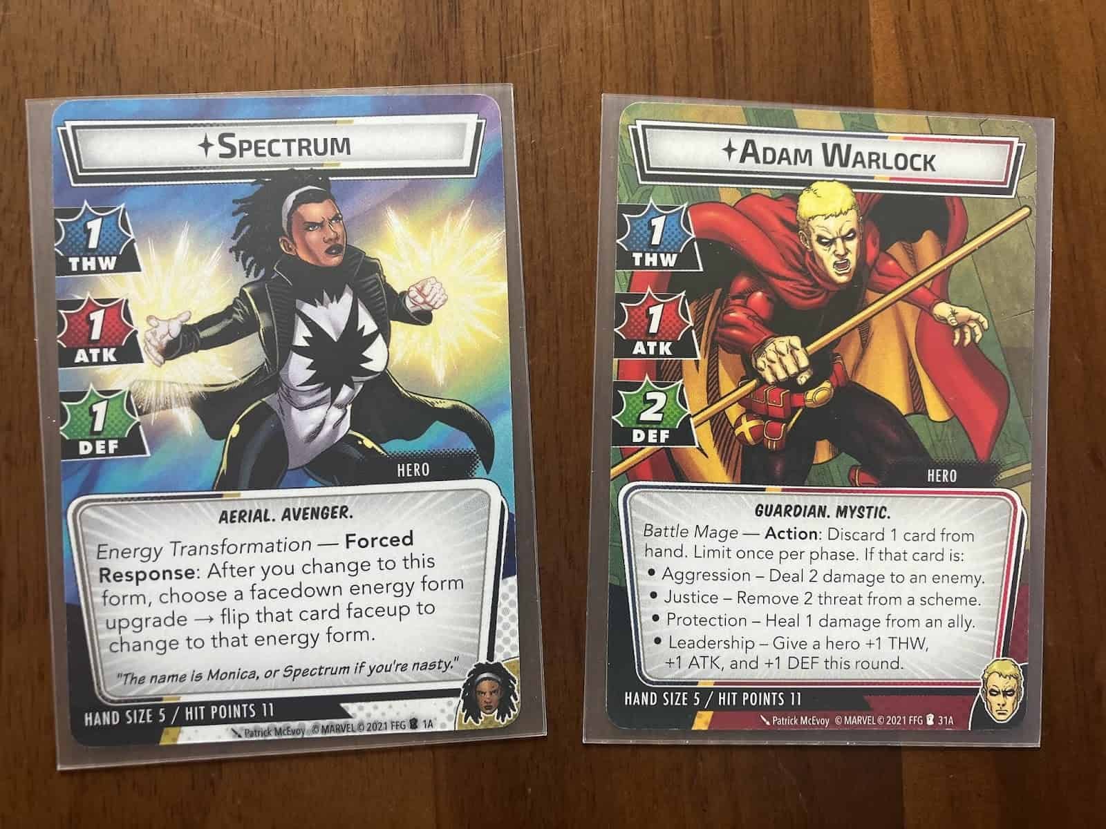 Hero cards for Spectrum and Adam Warlock