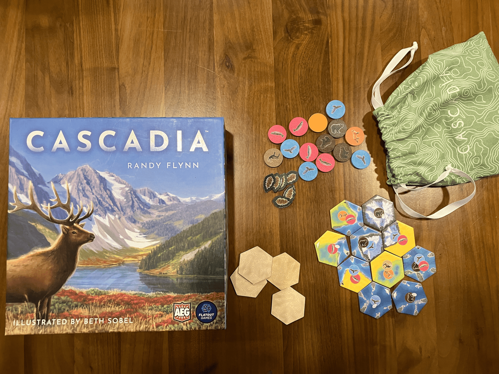 Cascadia Board game box and components