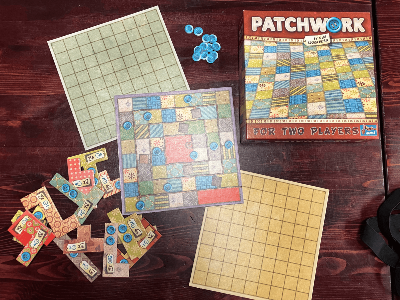 patchwork game box and components