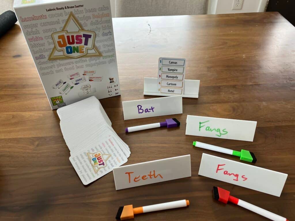 Just One board game box and components