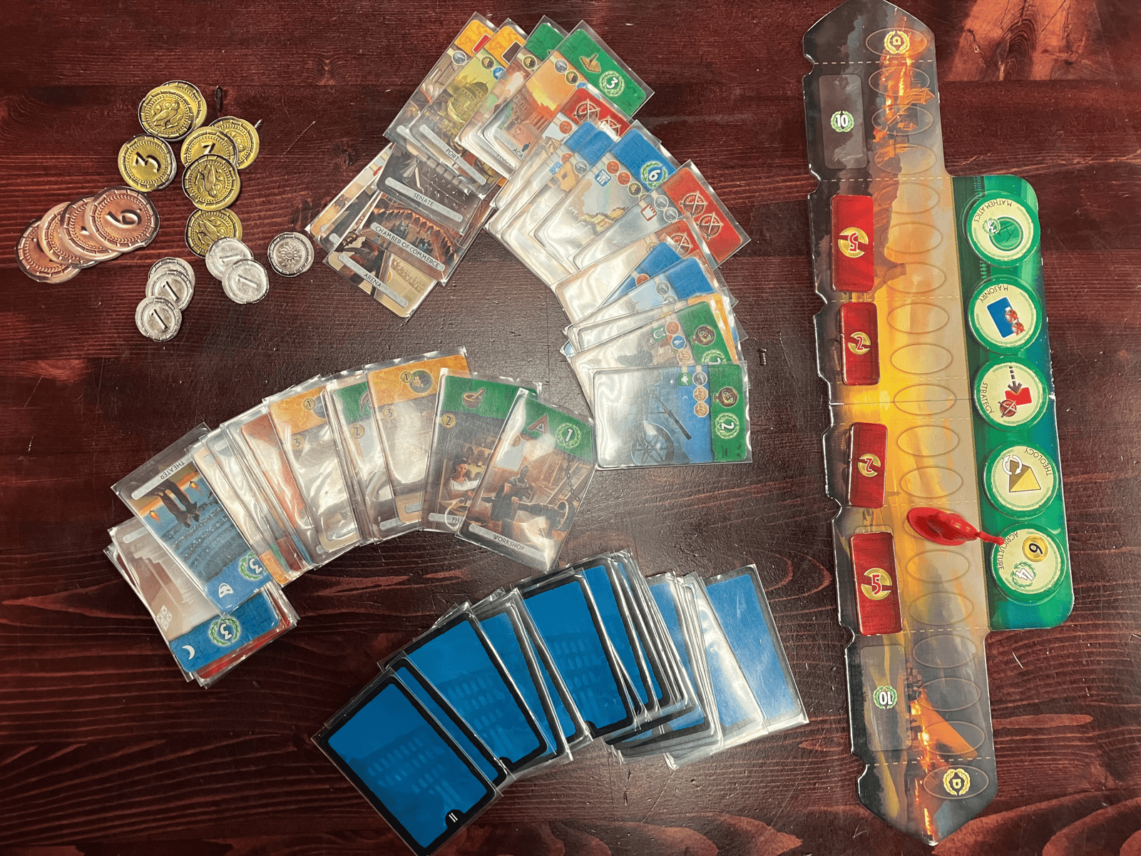 7 wonders Duel components and cards