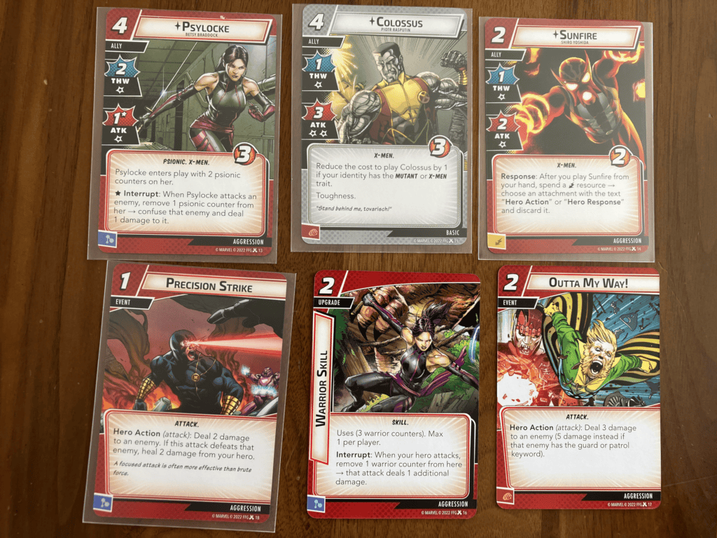 Aspect cards from the wolverine pack