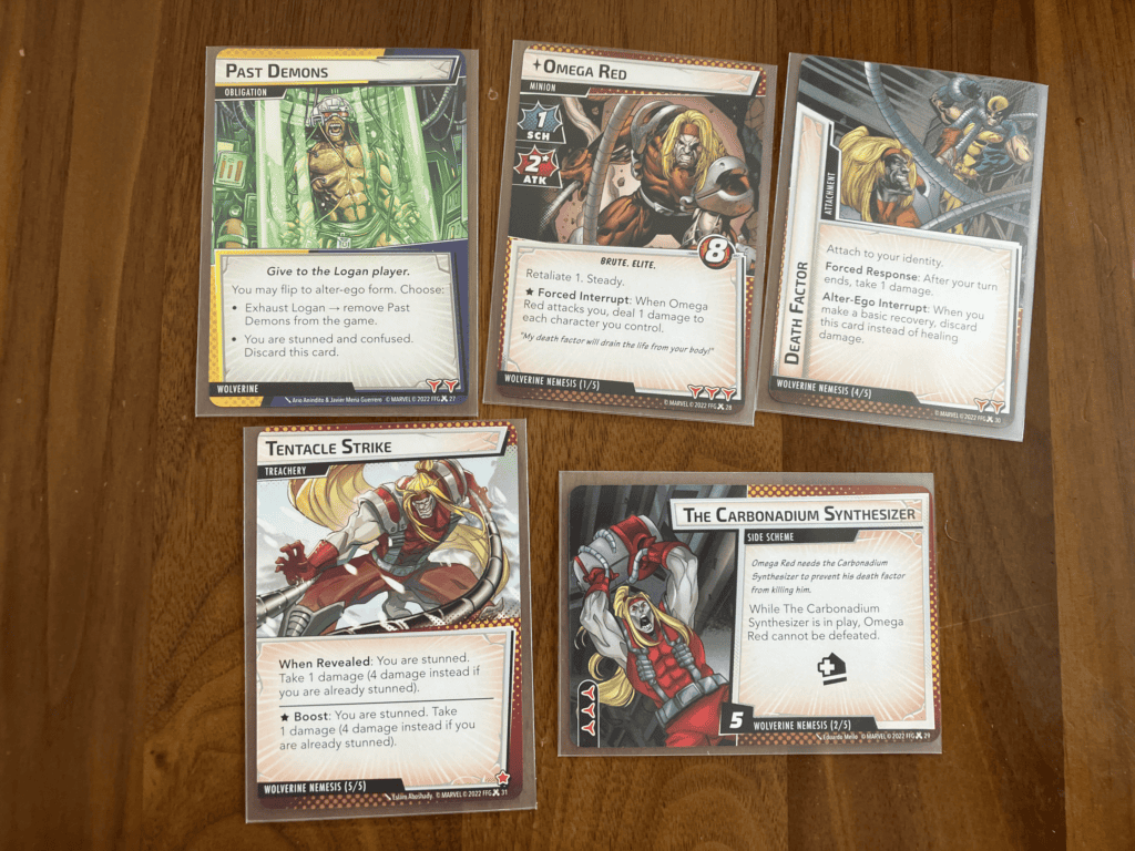 Omega Red nemesis set and Wolverine's Obligation card