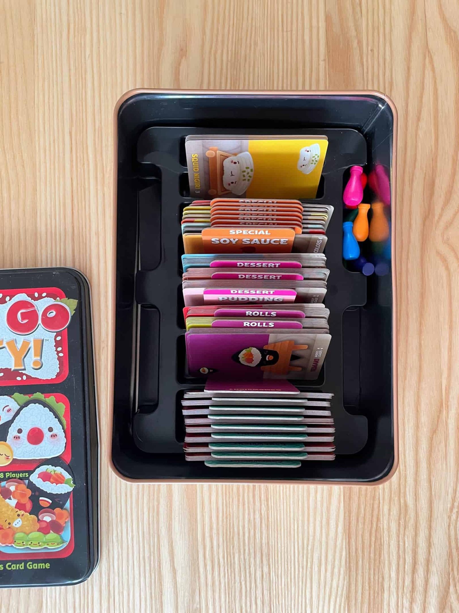Sushi go party box of cards organized