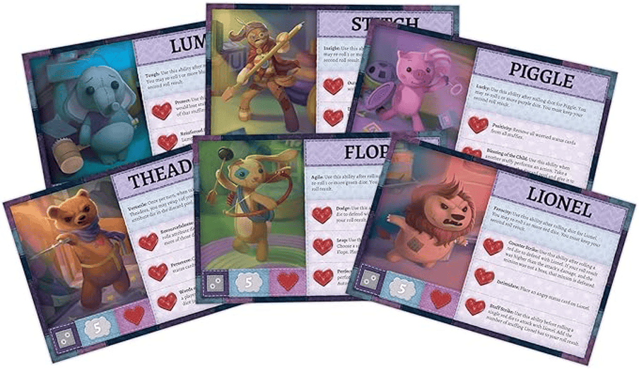 the various character sheets for the game Stuffed Fables