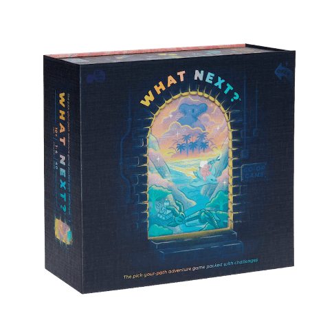 A dark blue board game box