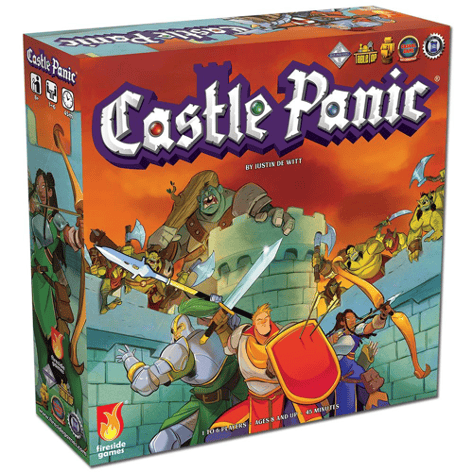 Castle Panic - The box for the board game Castle Panic, featuring fantasy characters defending a castle from ogres and other monsters.