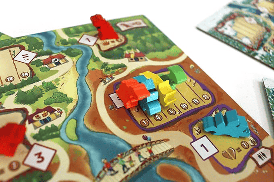 Dino Meeples strategically placed on a board