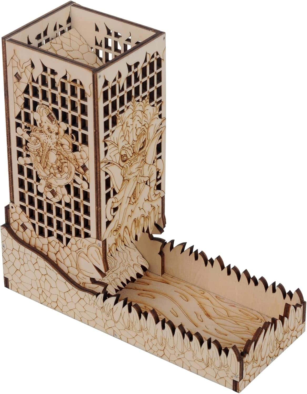 CZYY Laser Etched Wood Cthulhu Dice Tower with Tray