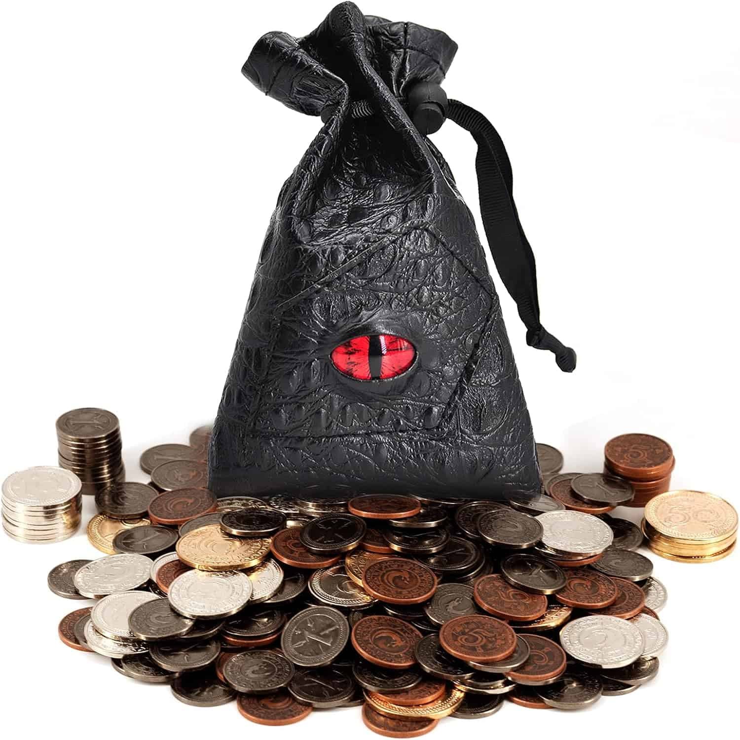 D&D Metal Coins with Leather Pouch – 60 Count