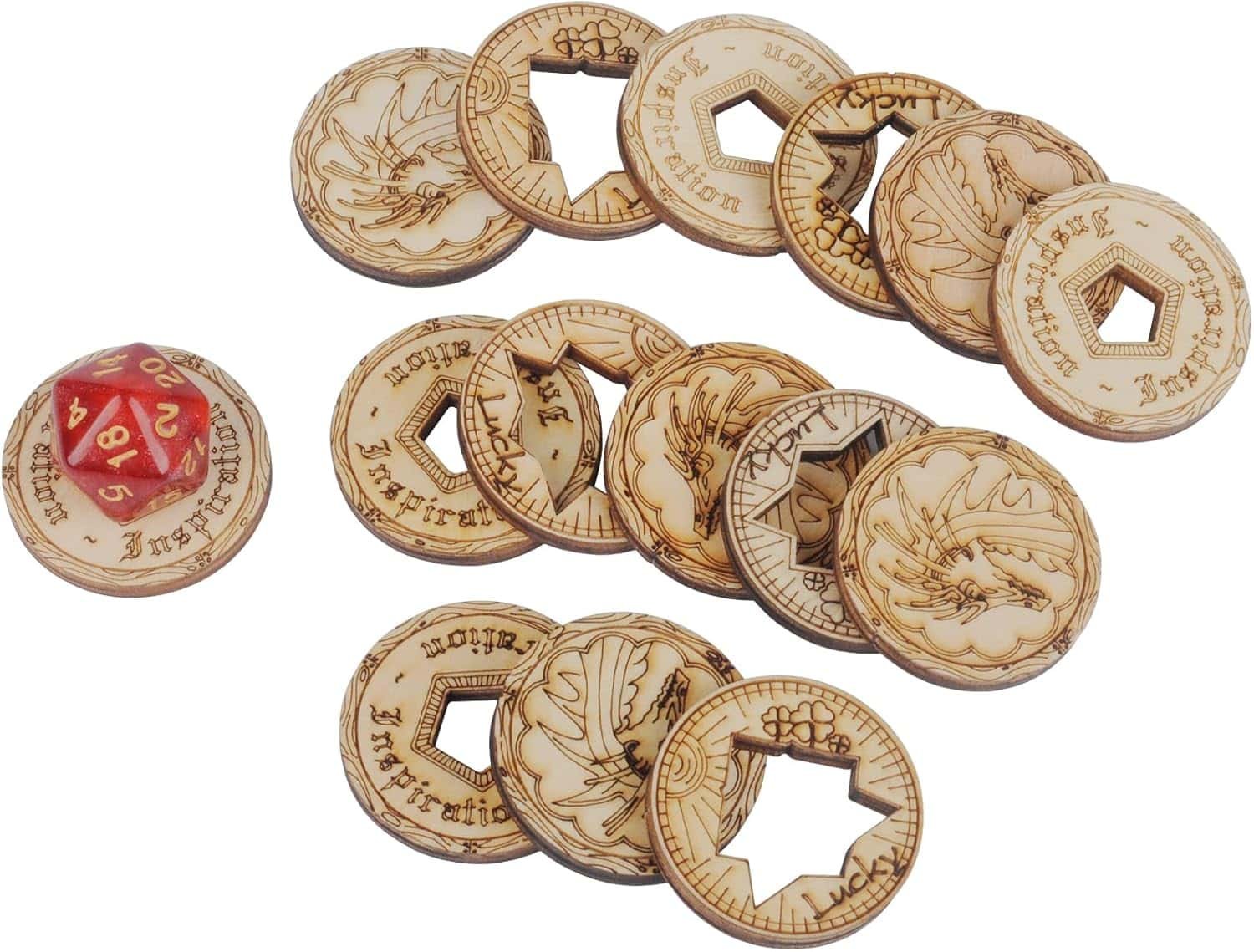 TTRPG Laser Cut Wooden Coins – 15 Count