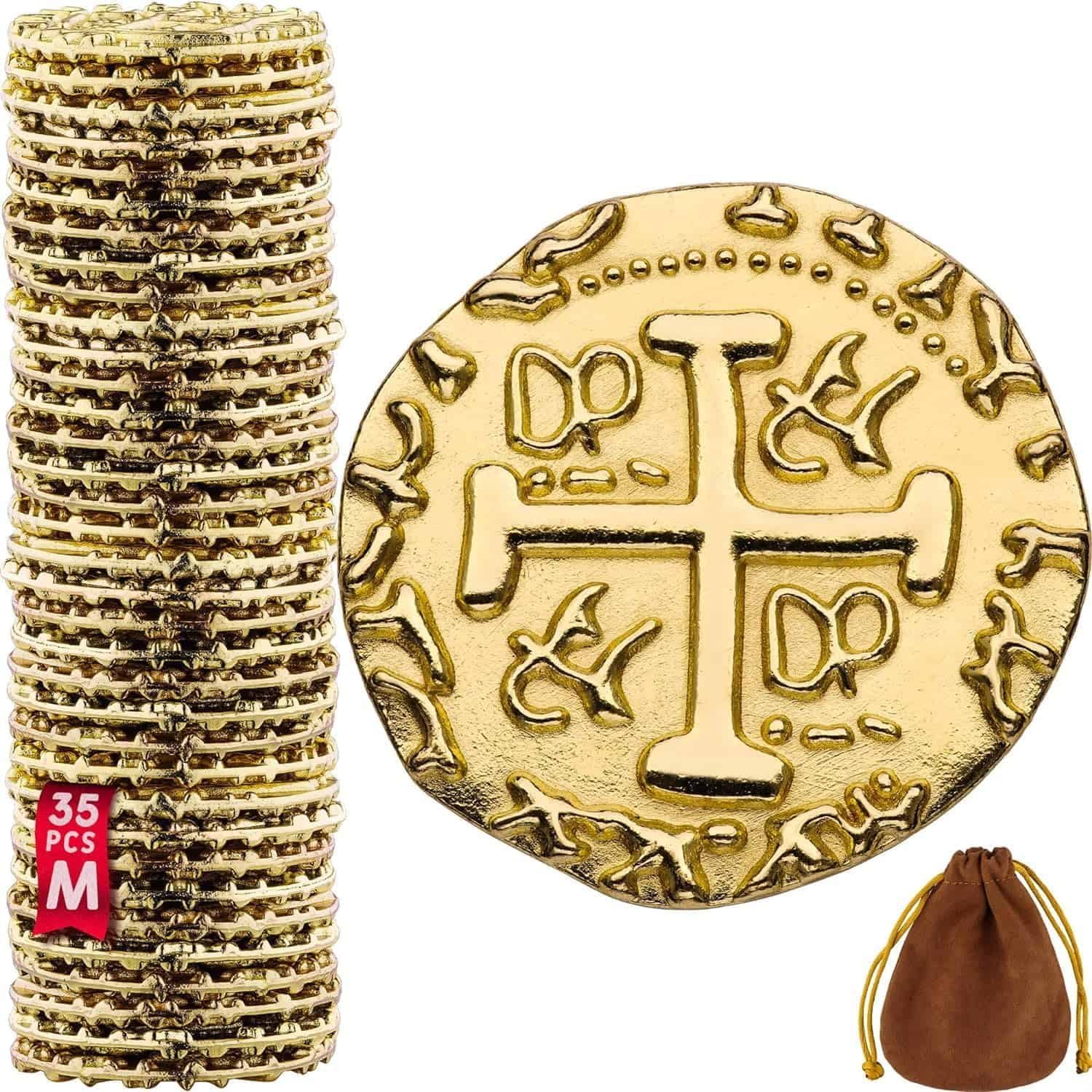 Large Gold Metal Pirate Coin – 35 Count 